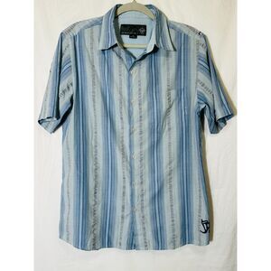 PrAna Men's Casual Blue Striped Short Sleeve Button Down Shirt, Size M